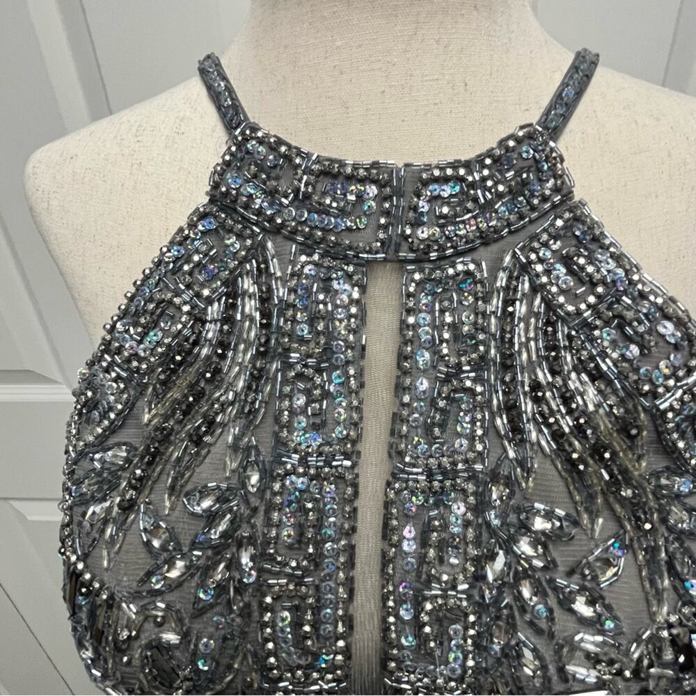 Jovani Beaded Dress Silver Prom Homecoming Formal Backless High Neck Juniors 10 - Picture 3 of 10